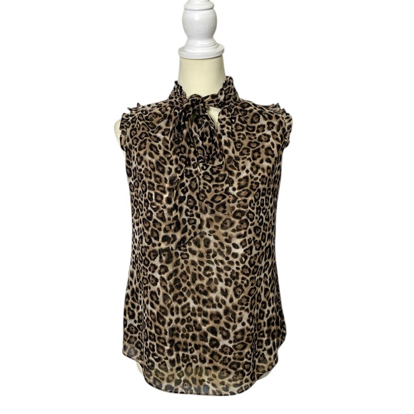 White House Black Market Tops - White House Black Market Chic Animal Print Ruffle Tie Neck Blouse Women's Size 6